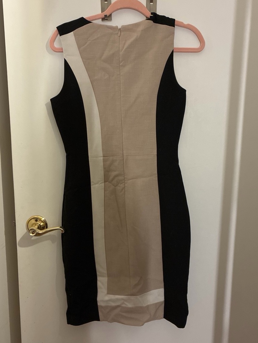 White House Black Market Black, Beige & Cream Colorblock Sheath Dress